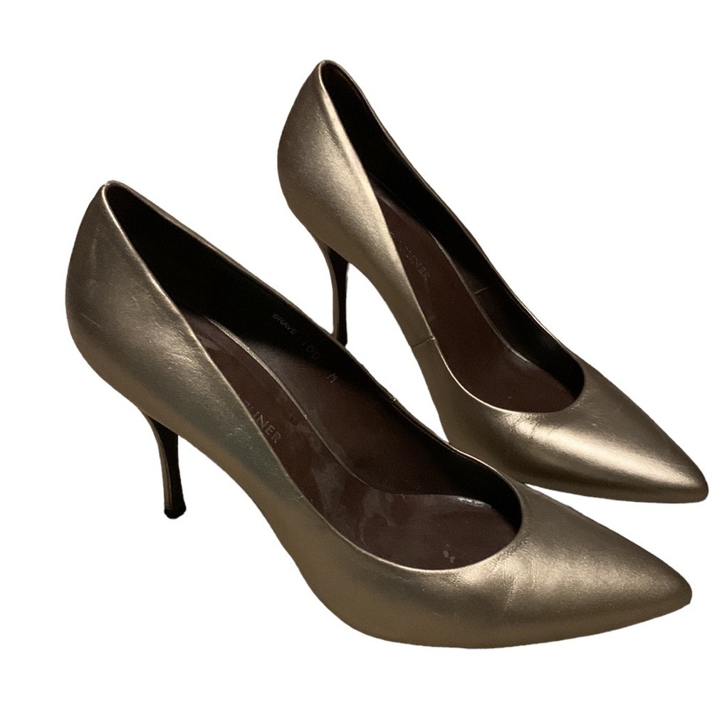 Donald J Pliner Gold Metallic Slip On 4” Heels Pumps Dressy Sz 10M